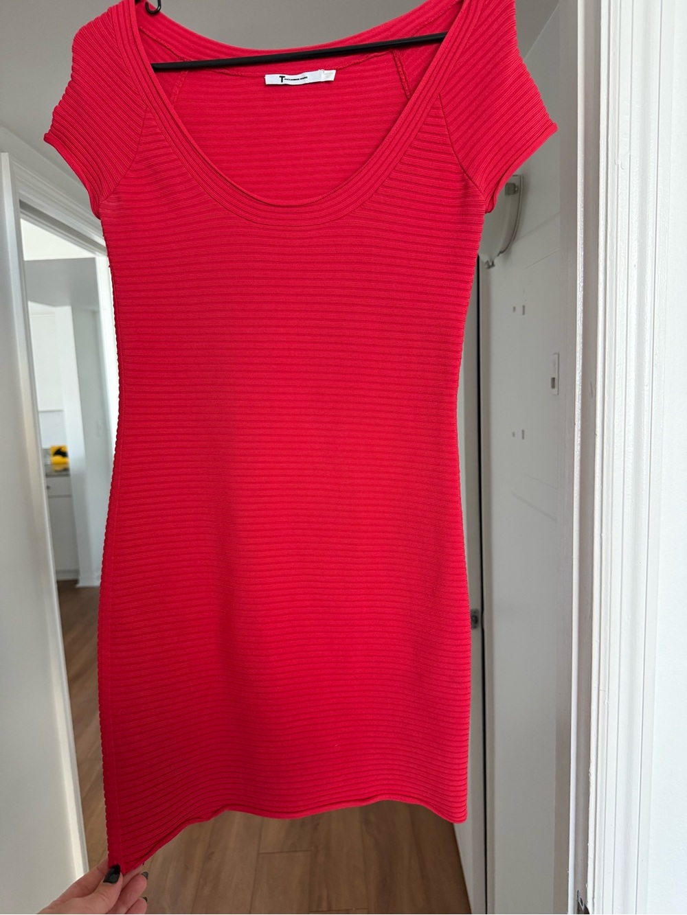 T by Alexander Wang Red Ribbed Scoop Neck Dress